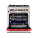 Forno 30-Inch Capriasca Gas Range with 5 Burners and Convection Oven in Stainless Steel with Red Door (FFSGS6260-30RED)