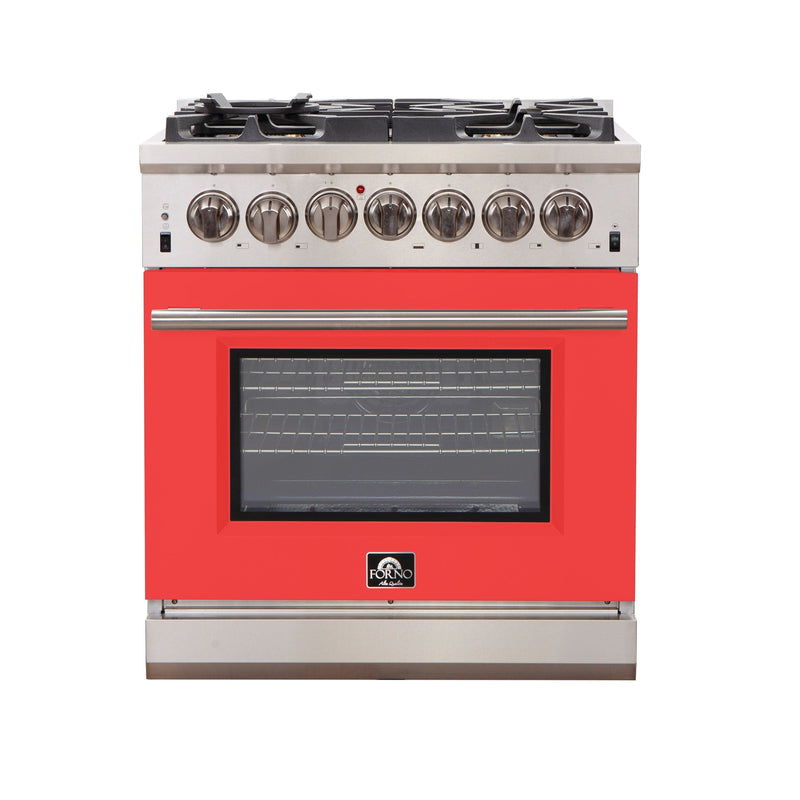 Forno 30-Inch Capriasca Gas Range with 5 Burners and Convection Oven in Stainless Steel with Red Door (FFSGS6260-30RED)