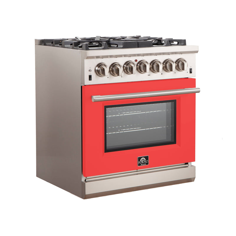 Forno 30-Inch Capriasca Gas Range with 5 Burners and Convection Oven in Stainless Steel with Red Door (FFSGS6260-30RED)