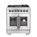 FORNO 30-Inch Capriasca Dual Fuel Range with 5 Gas Burners, 100,000 BTUs, and French Door Electric Oven in Stainless Steel - FFSGS6387-30