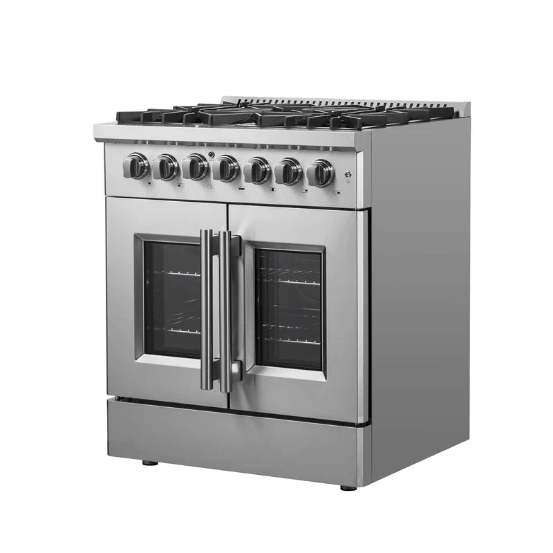 FORNO 30-Inch Galiano Freestanding French Door Dual Fuel Range with 5 Burners and 68,000 BTUs in Stainless Steel - FFSGS6356-30