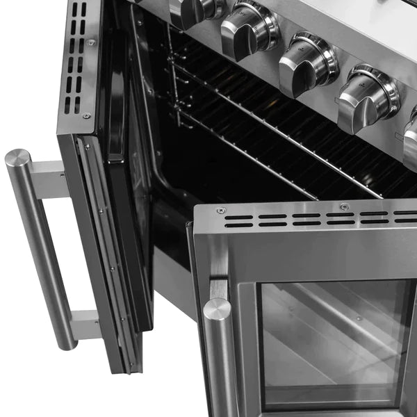 FORNO 30-Inch Galiano Freestanding French Door Dual Fuel Range with 5 Burners and 68,000 BTUs in Stainless Steel - FFSGS6356-30