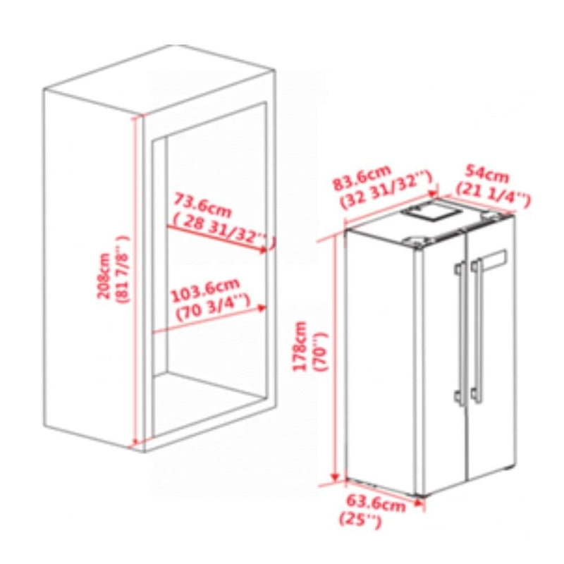 FORNO Salerno 33" Side by Side Built-in Refrigerator 15.6 cu.ft in Stainless Steel - FFRBI1805-33SB