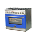 Forno 36-Inch Capriasca Dual Fuel Range with 6 Gas Burners and 240v Electric Oven in Stainless Steel with Blue Door (FFSGS6187-36BLU)