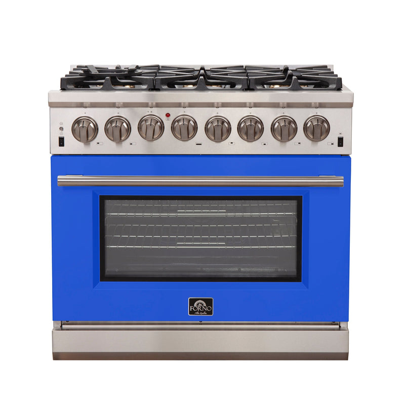 Forno 36-Inch Capriasca Dual Fuel Range with 6 Gas Burners and 240v Electric Oven in Stainless Steel with Blue Door (FFSGS6187-36BLU)