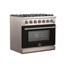Forno 36-Inch Capriasca Gas Range with 6 Burners and Convection Oven in Stainless Steel with Black Door (FFSGS6260-36BLK)