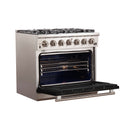 Forno 36-Inch Capriasca Gas Range with 6 Burners and Convection Oven in Stainless Steel with Black Door (FFSGS6260-36BLK)
