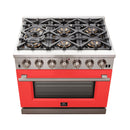 Forno 36-Inch Capriasca Gas Range with 6 Burners and Convection Oven in Stainless Steel with Red Door (FFSGS6260-36RED)
