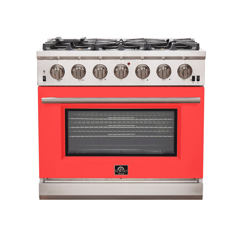 Forno 36-Inch Capriasca Gas Range with 6 Burners and Convection Oven in Stainless Steel with Red Door (FFSGS6260-36RED)