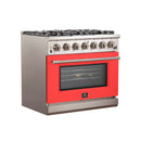 Forno 36-Inch Capriasca Gas Range with 6 Burners and Convection Oven in Stainless Steel with Red Door (FFSGS6260-36RED)