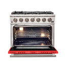 Forno 36-Inch Capriasca Gas Range with 6 Burners and Convection Oven in Stainless Steel with Red Door (FFSGS6260-36RED)