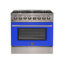 Forno 36-Inch Galiano Dual Fuel Range with 6 Gas Burners and 240v Electric Oven in Stainless Steel with Blue Door (FFSGS6156-36BLU)
