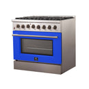 Forno 36-Inch Galiano Dual Fuel Range with 6 Gas Burners and 240v Electric Oven in Stainless Steel with Blue Door (FFSGS6156-36BLU)