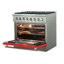 Forno 36-Inch Galiano Dual Fuel Range with 6 Gas Burners and 240v Electric Oven in Stainless Steel with Red Door (FFSGS6156-36RED)