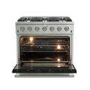 Forno 36-Inch Galiano Gas Range with 6 Gas Burners and Convection Oven in Stainless Steel with Black Door (FFSGS6244-36BLK)