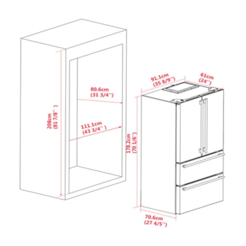 FORNO Gallipoli 36 Inch French Door Refrigerator 19 cu.ft - FFRBI1820-36SB
