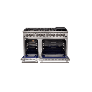 FORNO Fratta 48" Platinum Freestanding Dual Fuel Range with 240v Electric Oven - 8 Burners, Griddle, and 160,000 BTUs -FFSGS6187-48