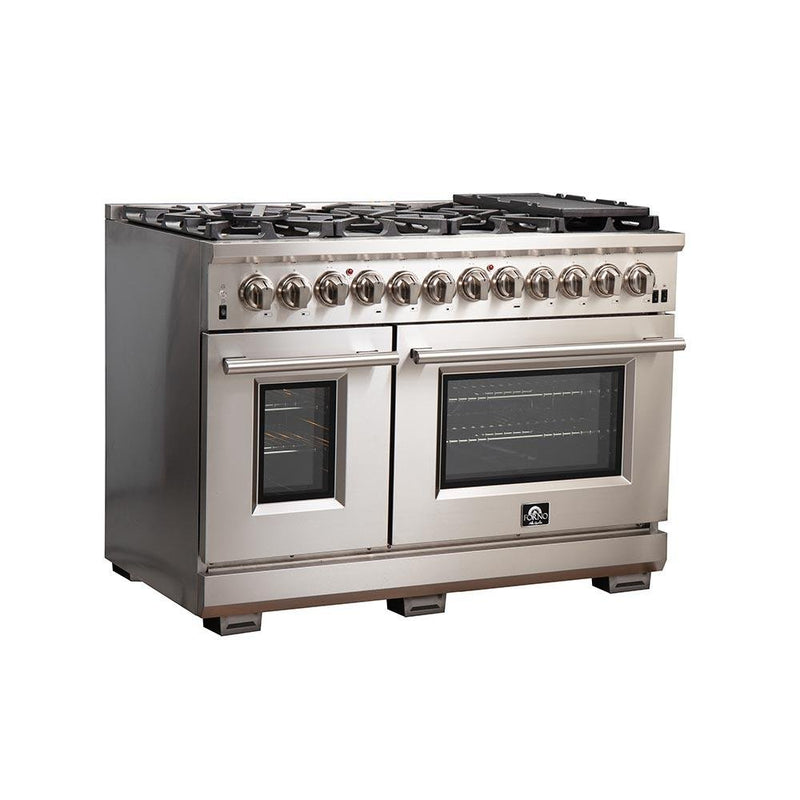 Forno 48-Inch Capriasca Dual Fuel Range with 240v Electric Oven - 8 Burners, Griddle, and 160,000 BTUs (FFSGS6187-48)