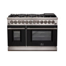 Forno 48-Inch Capriasca Dual Fuel Range with 8 Gas Burners and 240v Electric Oven in Stainless Steel with Black Door (FFSGS6187-48BLK)