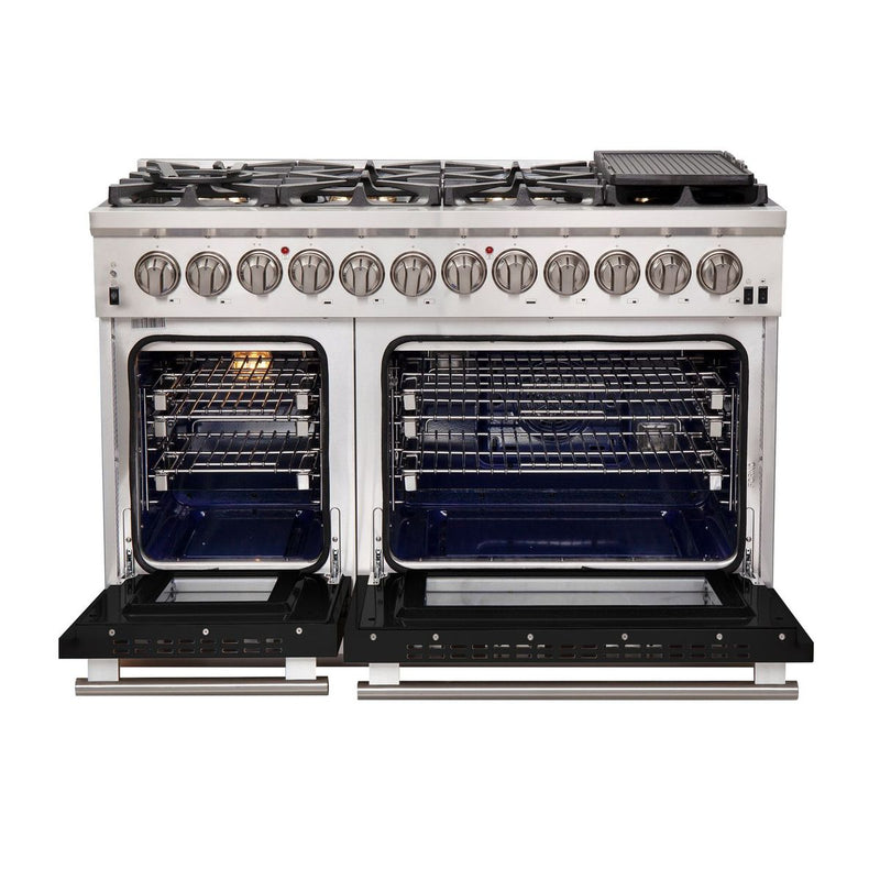 Forno 48-Inch Capriasca Dual Fuel Range with 8 Gas Burners and 240v Electric Oven in Stainless Steel with Black Door (FFSGS6187-48BLK)