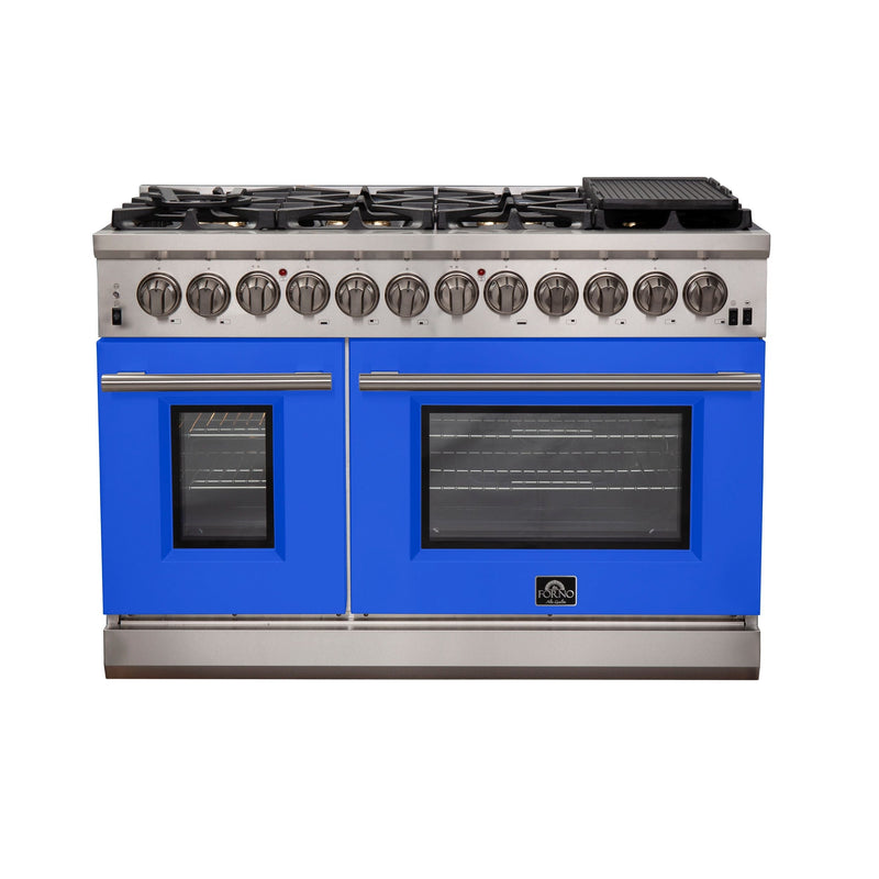 Forno 48-Inch Capriasca Dual Fuel Range with 8 Gas Burners and 240v Electric Oven in Stainless Steel with Blue Door (FFSGS6187-48BLU)