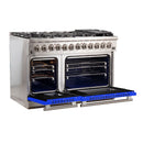 Forno 48-Inch Capriasca Dual Fuel Range with 8 Gas Burners and 240v Electric Oven in Stainless Steel with Blue Door (FFSGS6187-48BLU)