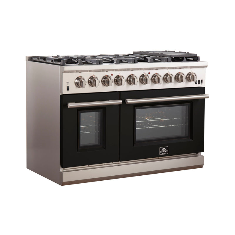 Forno 48-Inch Capriasca Gas Range with 8 Gas Burners and Convection Oven in Stainless Steel with Black Door (FFSGS6260-48BLK)