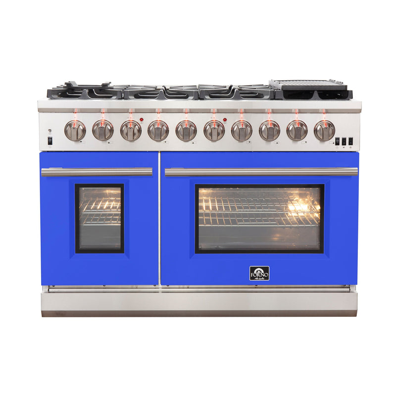 Forno 48-Inch Capriasca Gas Range with 8 Gas Burners and Convection Oven in Stainless Steel with Blue Door (FFSGS6260-48BLU)