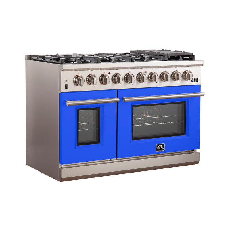 Forno 48-Inch Capriasca Gas Range with 8 Gas Burners and Convection Oven in Stainless Steel with Blue Door (FFSGS6260-48BLU)