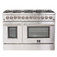 FORNO Maniago 48" Gold Freestanding Dual Fuel Range Gas Cooktop with 240v Electric Oven - 8 Burners, Griddle, and Double Oven -FFSGS6156-48