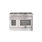 FORNO Maniago 48" Gold Freestanding Dual Fuel Range Gas Cooktop with 240v Electric Oven - 8 Burners, Griddle, and Double Oven -FFSGS6156-48