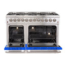 Forno 48-Inch Galiano Dual Fuel Range with 8 Gas Burners and 240v Electric Oven in Stainless Steel with Blue Door (FFSGS6156-48BLU)