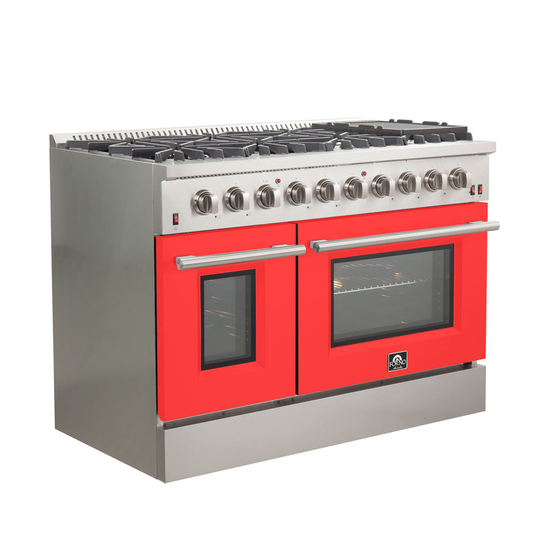 Forno 48-Inch Galiano Gas Range with 8 Gas Burners and Convection Oven in Stainless Steel with Red Door (FFSGS6244-48RED)