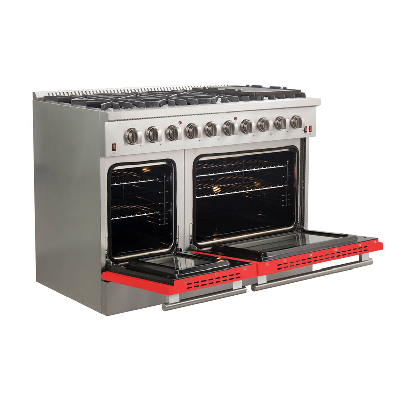 Forno 48-Inch Galiano Gas Range with 8 Gas Burners and Convection Oven in Stainless Steel with Red Door (FFSGS6244-48RED)