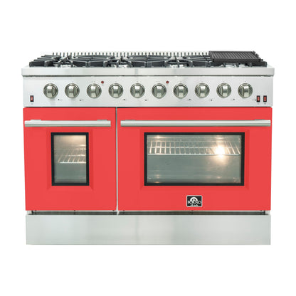 Forno 48-Inch Galiano Gas Range with 8 Gas Burners and Convection Oven in Stainless Steel with Red Door (FFSGS6244-48RED)