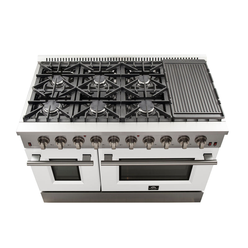 Forno 48-Inch Galiano Gas Range with 8 Gas Burners and Convection Oven in Stainless Steel with White Door (FFSGS6244-48WHT)