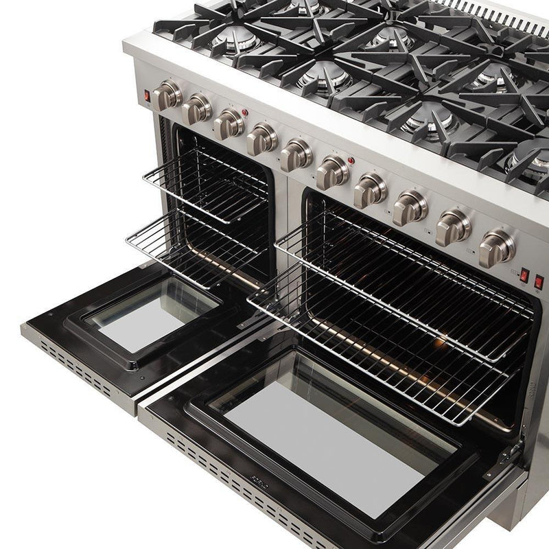 Forno 3-Piece Appliance Package- 48-Inch Gas Range, Refrigerator, & Wall Mount Hood with Backsplash in Stainless Steel