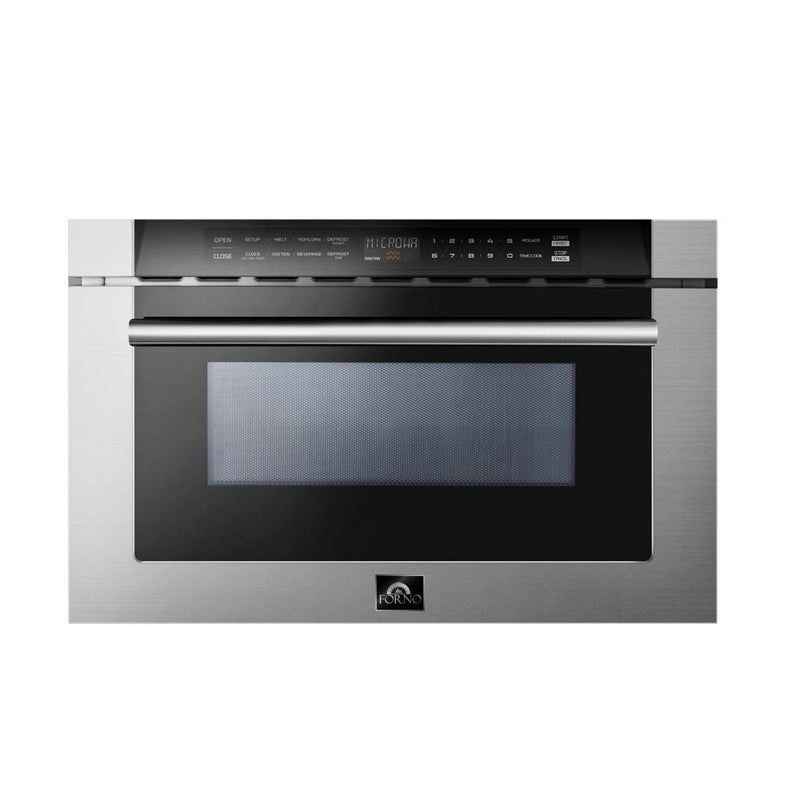 Forno 5-Piece Pro Appliance Package - 30-Inch Gas Range, Refrigerator, Wall Mount Hood with Backsplash, Microwave Drawer, & 3-Rack Dishwasher in Stainless Steel