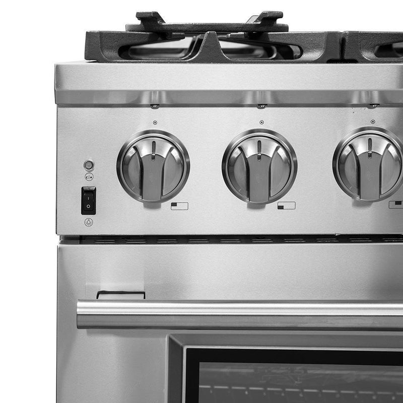 Forno 5-Piece Pro Appliance Package - 36-Inch Dual Fuel Range, Refrigerator with Water Dispenser, Wall Mount Hood with Backsplash, Microwave Oven, & 3-Rack Dishwasher in Stainless Steel