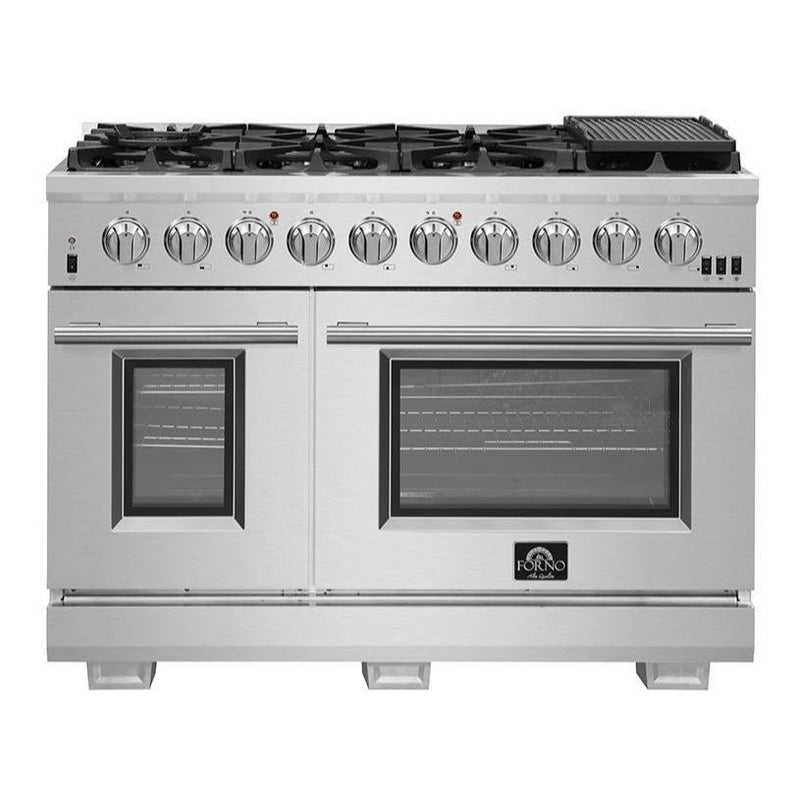 Forno 2-Piece Pro Appliance Package - 48-Inch Gas Range & Wall Mount Hood in Stainless Steel