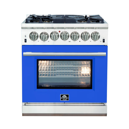 FORNO Capriasca - Titanium Professional 30" Freestanding Dual Fuel 240V Electric Colored Door Oven Range FFSGS6187-30