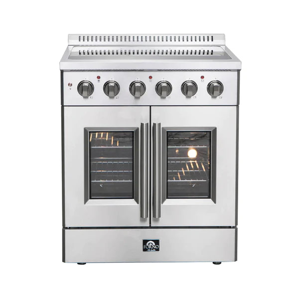 FORNO Galiano 30-Inch French Door Electric Range with Convection Oven in Stainless Steel - FFSEL6917-30