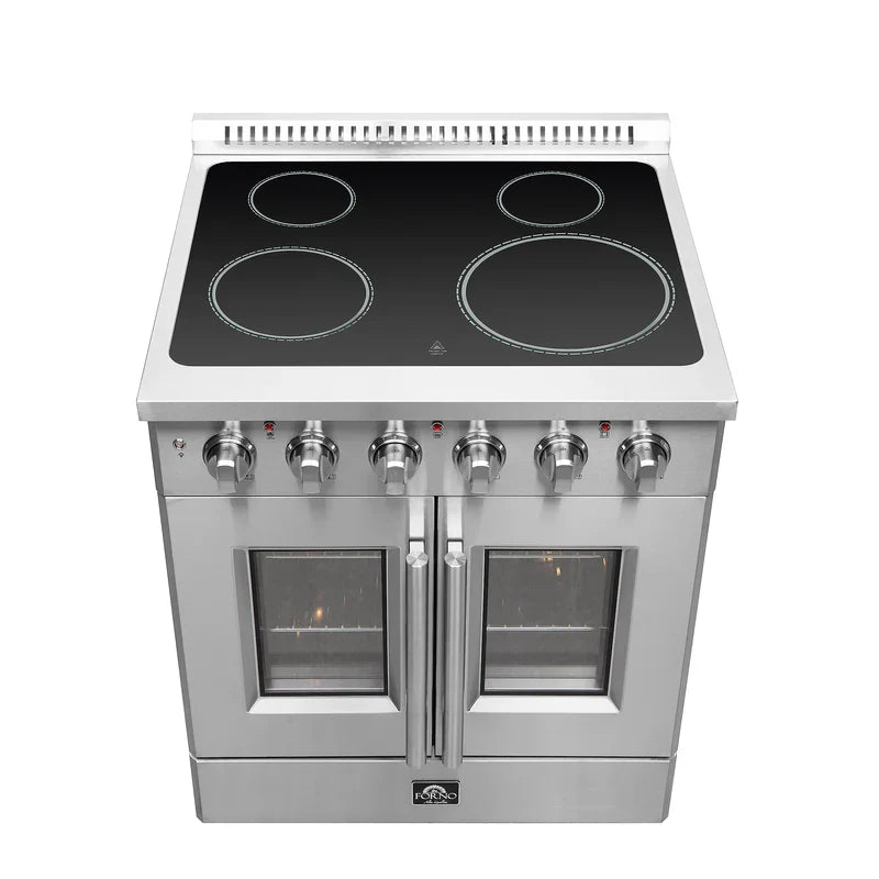 FORNO Galiano 30-Inch French Door Electric Range with Convection Oven in Stainless Steel - FFSEL6917-30