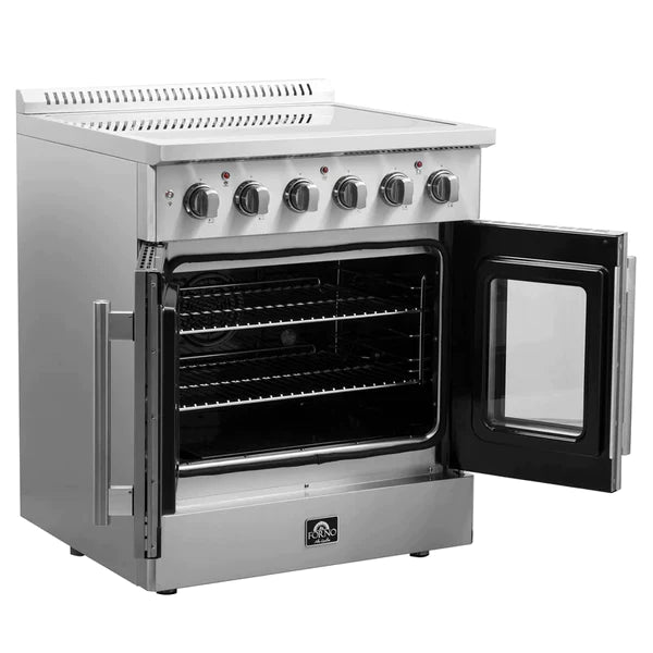 FORNO Galiano 30-Inch French Door Electric Range with Convection Oven in Stainless Steel - FFSEL6917-30
