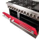 FORNO Galiano - Gold Professional 48" Freestanding Dual Fuel 240V Electric Colored Door Oven Range FFSGS6156-48RED