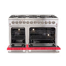 FORNO Galiano - Gold Professional 48" Freestanding Dual Fuel 240V Electric Colored Door Oven Range FFSGS6156-48RED