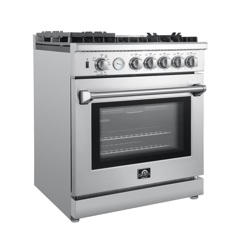 Forno Breno 30" Freestanding Gas Range Oven with 5 Sealed Burners, Griddle, and Air Fryer FFSGS6276-30
