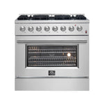 FORNO Marco 36" 5.36 cu. ft. Dual Fuel Range in Stainless Steel with 6 Sealed Burners, FFSGS6197-36