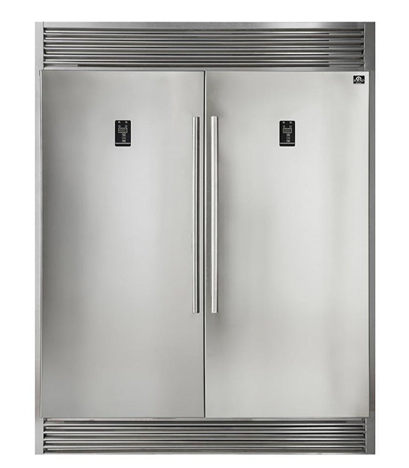 Forno 3-Piece Appliance Package - 48-Inch Dual Fuel Range, 56-Inch Pro-Style Refrigerator & Wall Mount Hood with Backsplash in Stainless Steel