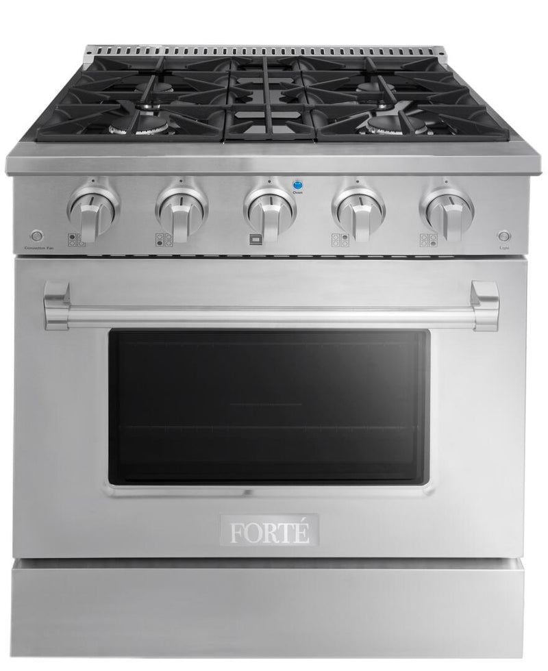 Forte 30-Inch Freestanding All Gas Range, 4 Sealed Italian Made Burners, 3.53 cu. ft. Oven, Easy Glide Oven Racks, in Stainless Steel and Stainless Steel Knobs (FGR304BSS)